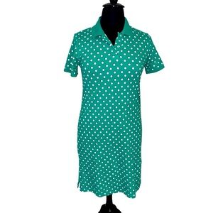 LANDS END Polka Dot Collared Polo Dress - Green/White Medium